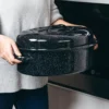 Black Speckled Enamel Oval Baking Pan with Lid