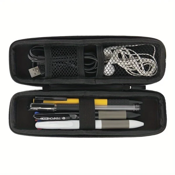 1711439742971-6b57ef4ccced4e84bdffdcac9aa44b64-goods.webp 1pc Black Pencil Holder Pen Case EVA Hard Shell Stylus Earphone Pouch Stationery Cover Box Makeup Storage Bag Office Use